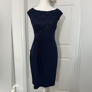 dressbarn Elegant Navy Midi Dress with Lace